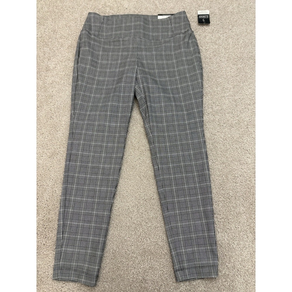 New Women's Plaid JCP J C Penny Work Pants Black Gray Size 8P